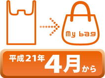 イラスト：平成21年4月からレジ袋からマイバックに移行