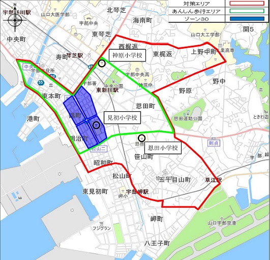 地図：東新川・錦町地区の対策エリア
