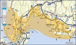 地図：下関中継局放送エリア