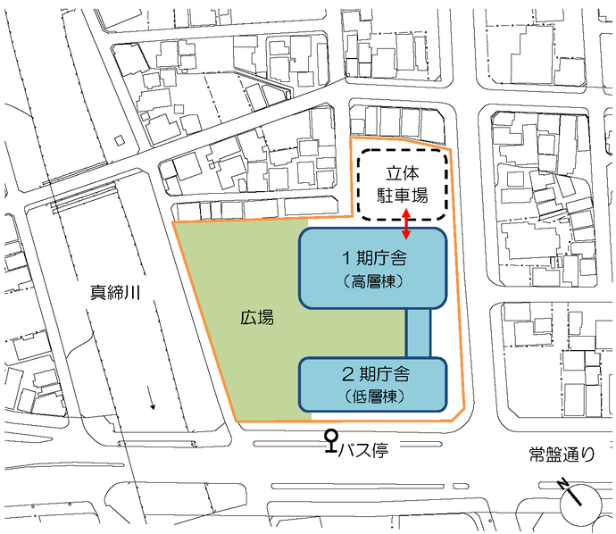 地図：新庁舎配置イメージ図