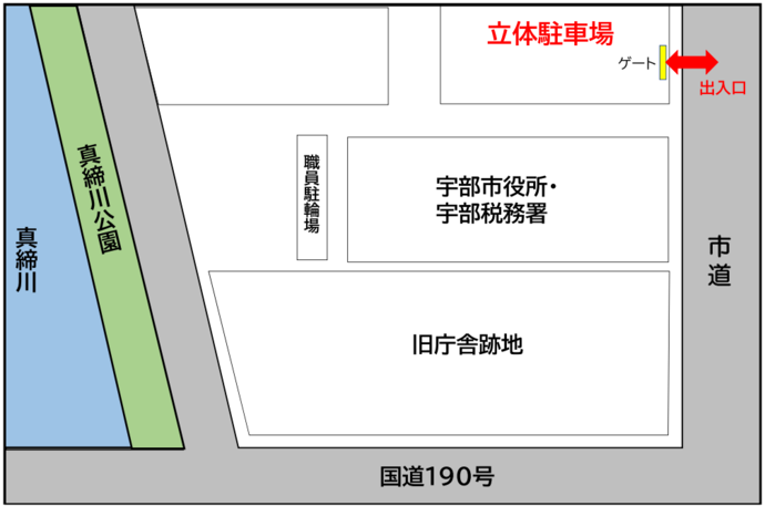 宇部市駐車場（立体駐車場）の位置図
