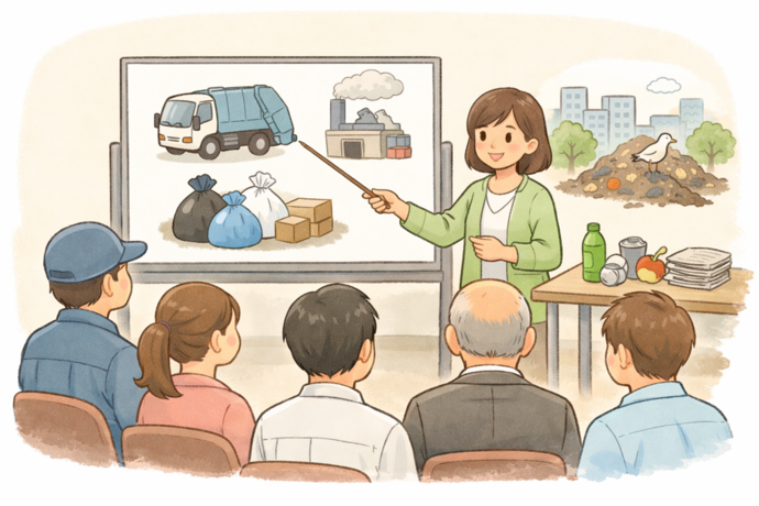 事業所で出前講座を行う職員の画像