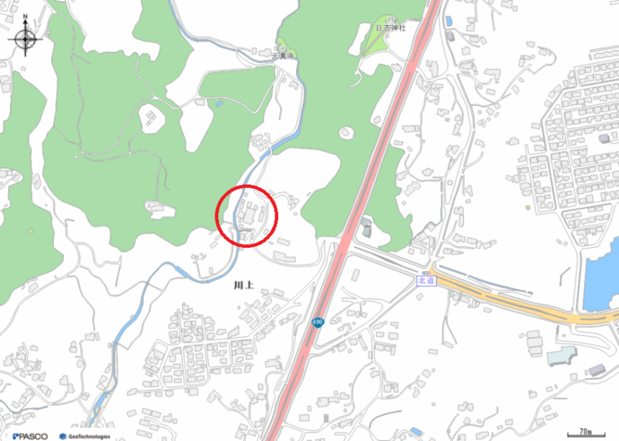 中心市街地からみた旧宇部市食肉センター位置図