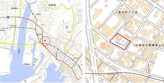 宇部市南浜町二丁目3番4　外1筆の位置図