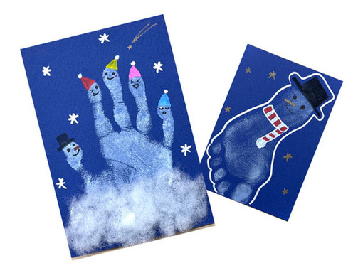 手形アートで雪だるまをつくろう